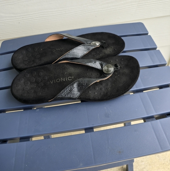 Vionic Black Sandals Women Size 11 Silver Detail Summer Comfort - Picture 4 of 12